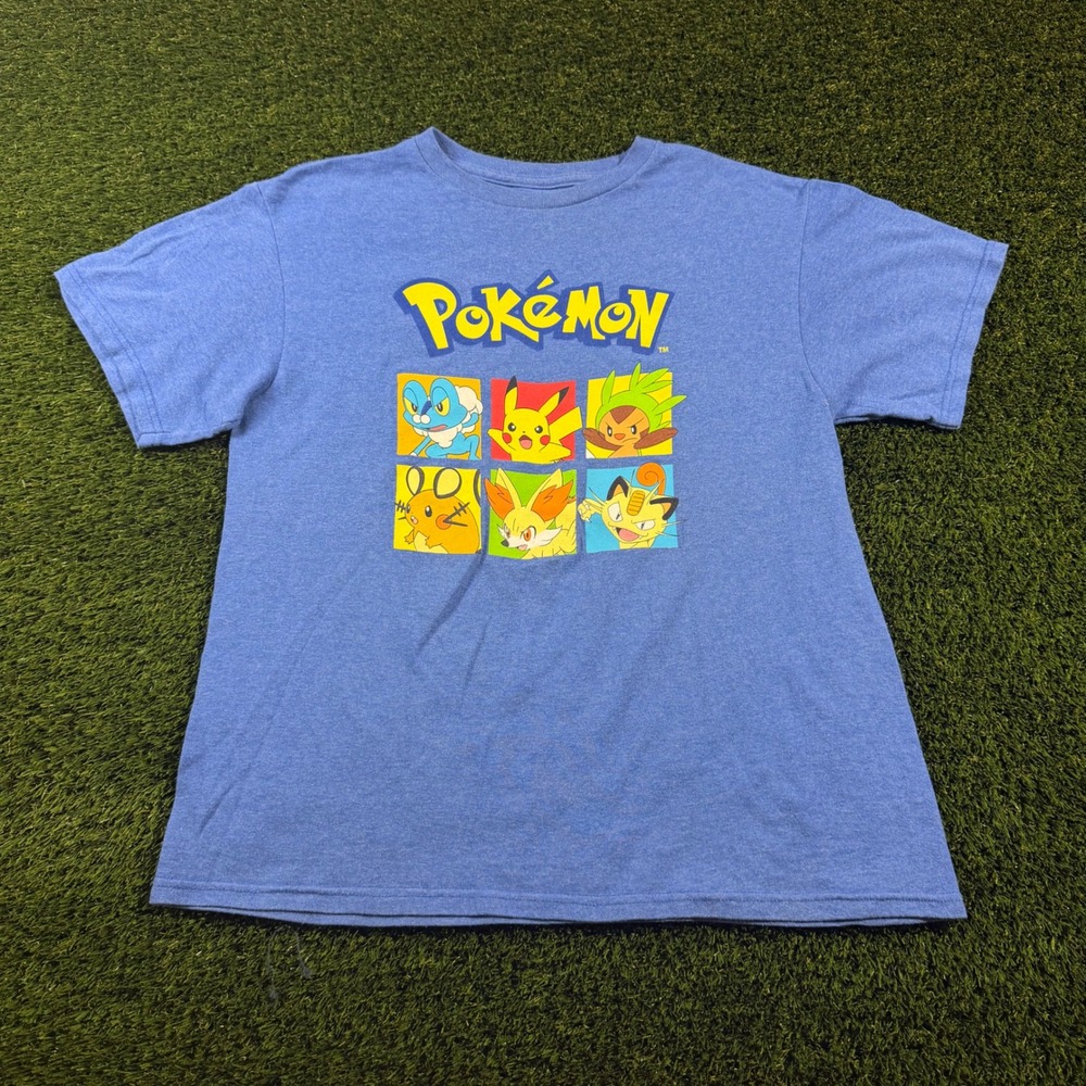 Pokemon Graphic T-Shirt Blue Pikachu Meowth Fennekin Boys XL 2015 Hybrid Apparel